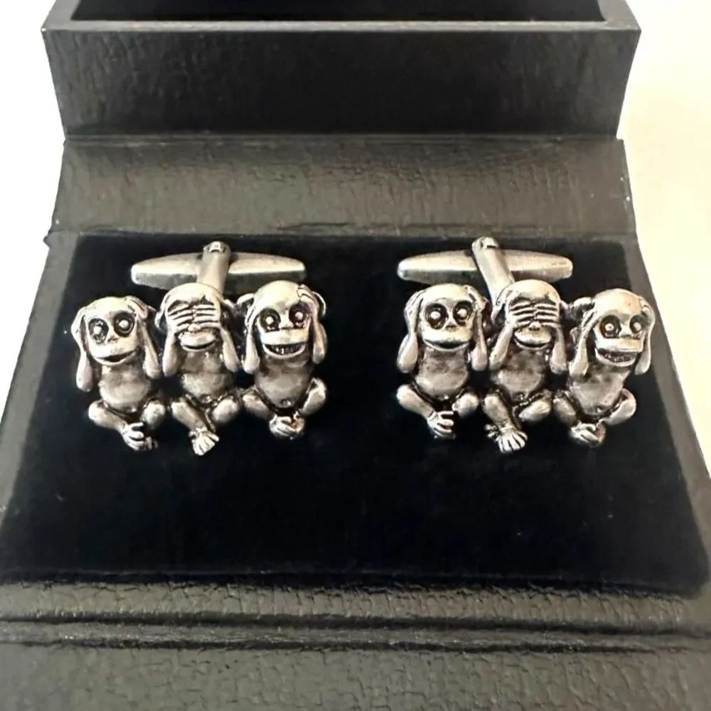 Three Wise Monkeys Cufflinks See No Evil, Hear No Evil, Speak No Evil